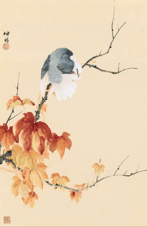 喻仲林-秋葉禽鳥